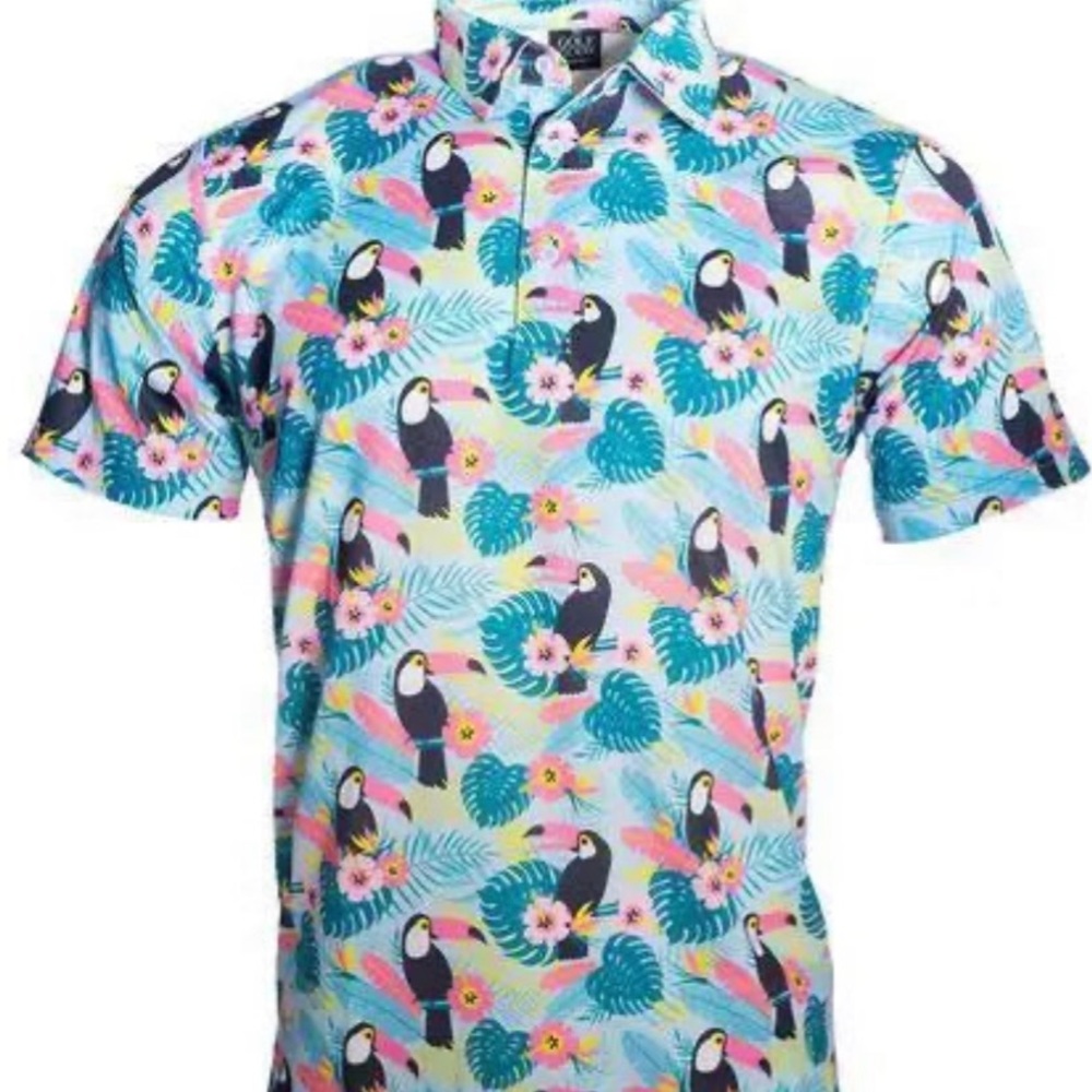 Golf Gods Australia Stretch TOUCAN CAM COOL TECH PERFORMANCE GOLF POLO Mens XL